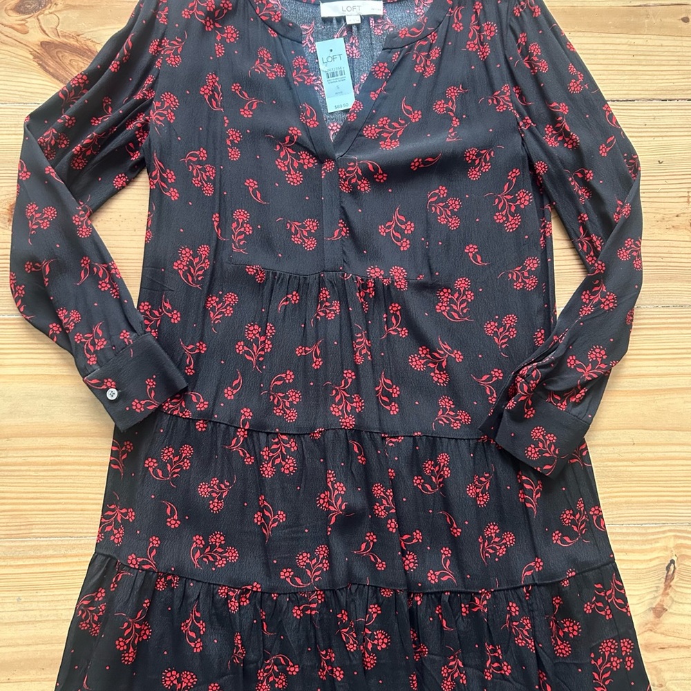LOFT Red Ruffled Tiered Sundress